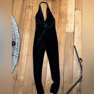 American Apparel Black Velvet Halter Jumpsuit